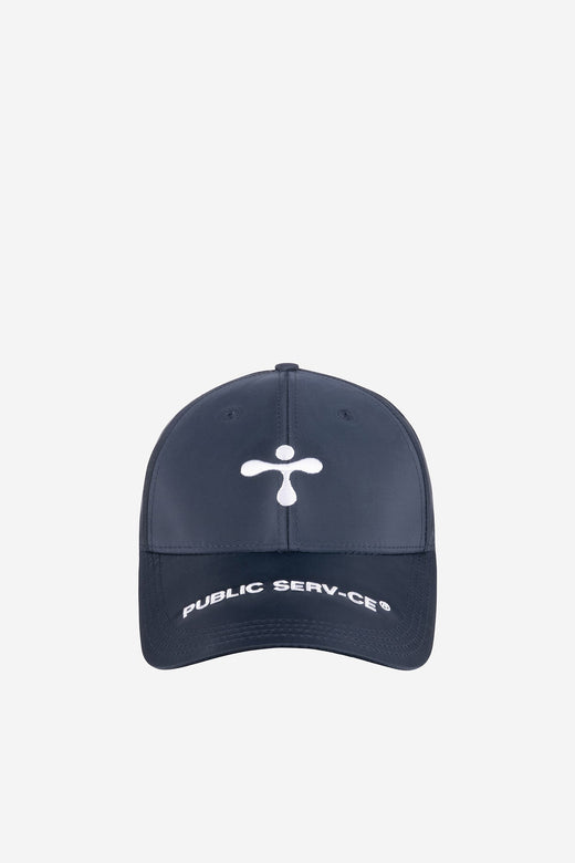 alt="close up of blue cap with 3D stitching, elongated visor and contrast prints"